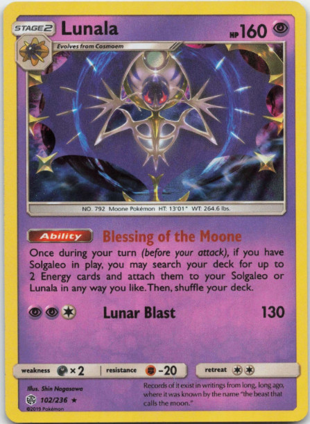 Lunala - 102/236 - Holo Rare - Cosmic Eclipse - NM/M