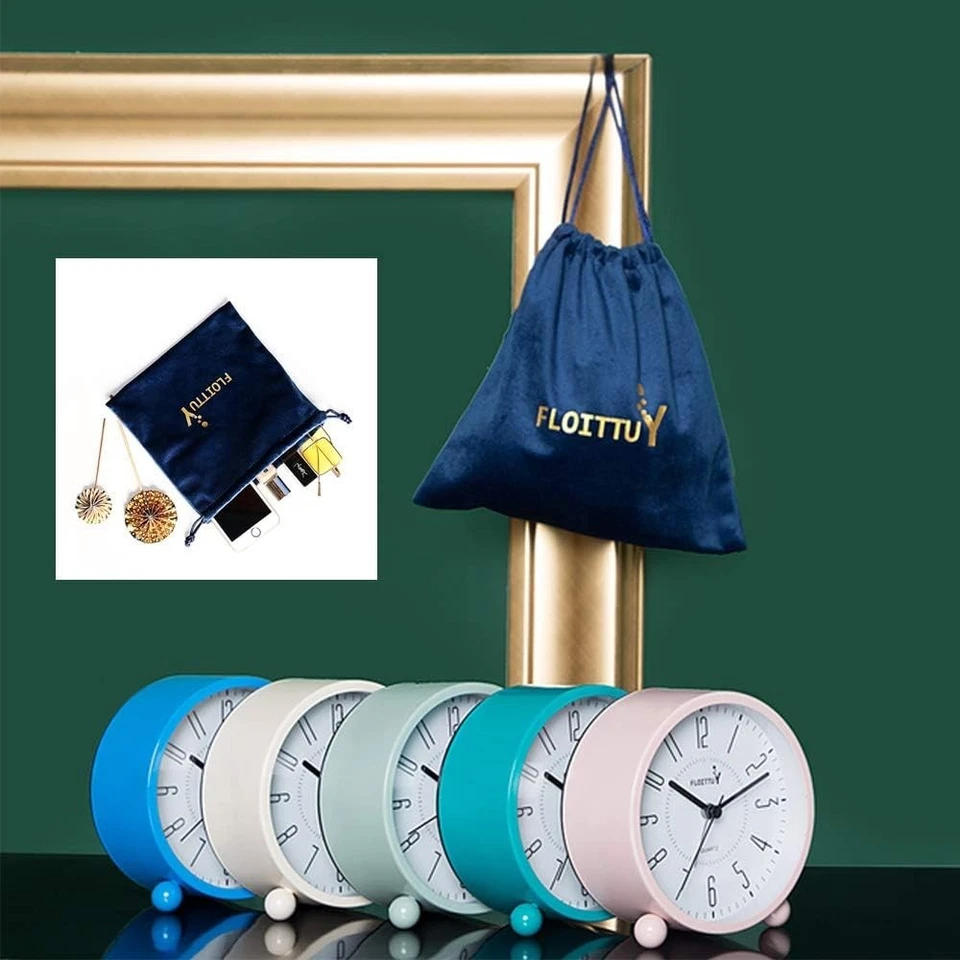 Elegante reloj despertador redondo de metal rosa de 4 pulgadas - Luz nocturna estilo vintage Foto 4 de 4