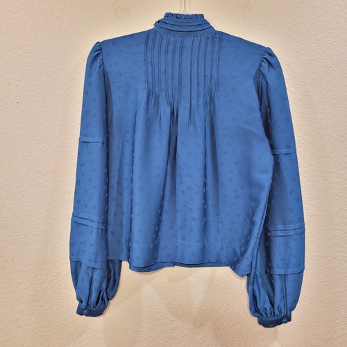 Veronica Beard Sz 2 Rylee Texture High Neck Top Teal Animal Print Victorian - Picture 2 of 6
