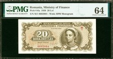 Romania 20 Lei 1950 Pick-84a Ch UNC PMG 64