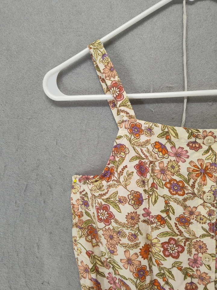 Antiguo Mono Corto Azul Marino Mameluco Niñas XL Floral Sin Mangas Mezcla de Lino Verano Foto 2 de 4