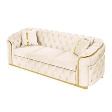 Madrid Velvet Sofa – Elegant Tufted Design with Gold Accents | Free UK Delivery