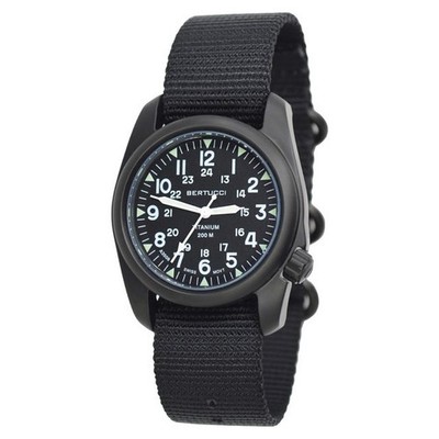 Bertucci A 2T Vintage Titanium 12027   Black Dial   Nylon Strap