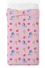 Bluey Balloon Party Kids Pink Twin Flat Sheet