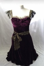 RARE Y2K Betsey Johnson Plum Velvet Rosette Lace Dress 2000s Gothic Romantic 10