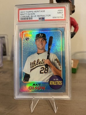 Topps 2017 Heritage High Number Matt Olson RC Chrome Blue /68 PSA 9 THC-681