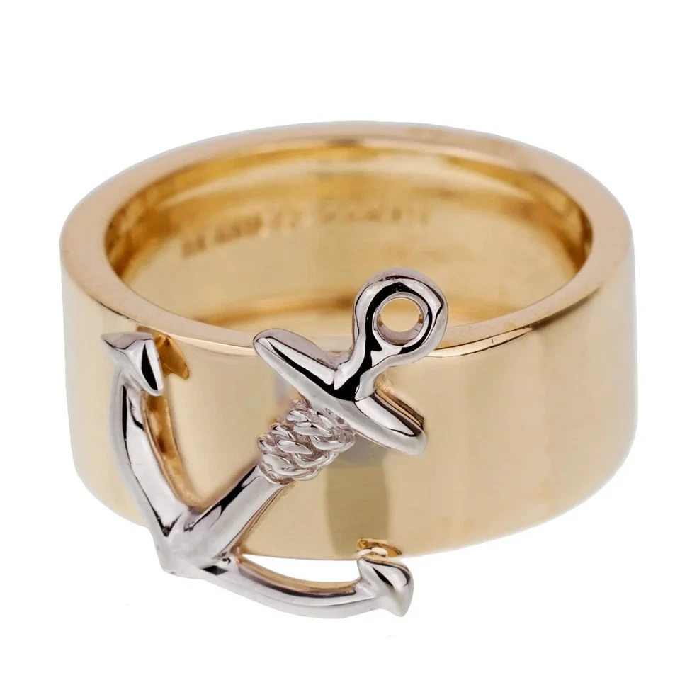 Anillo Hermes Oro Amarillo 18k Ancla Cóctel Banda Talla 5 Foto 3 de 4