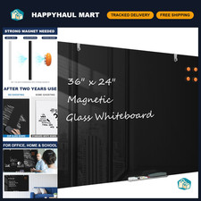 36x24 Inch Wall-Mounted Whiteboard - Black Glass Dry Erase Board, 3x2 FT