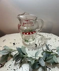 Vintage Anchor Hocking Glass Pitcher, Red Umbrella Garden Cart Mid-Century