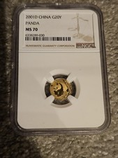 2001, 1/20 Gold Panda Coin Extremely Rare Ngc MS70 One Of Only 69 In Existence