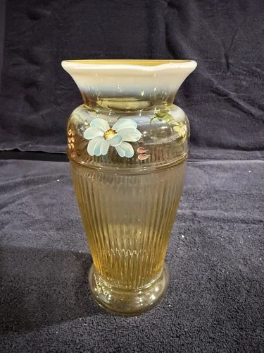 FENTON Art Glass Vase Daisy Blue