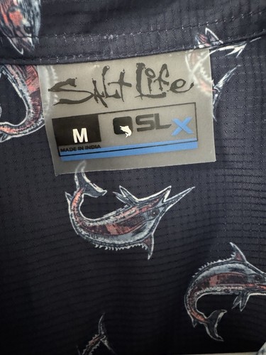Salt Life SLX Vented Button Up Fishing Shirt Mens Med Deep Sea Marlins NWT - Picture 4 of 5