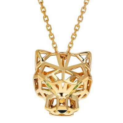 Cartier 18k Gelbgold Onyx Tsavorit Panthere de Cartier Halskette 25''