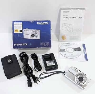 Olympus FE-370 Silver 8MP Digital Camera Bundle Box Tested Works