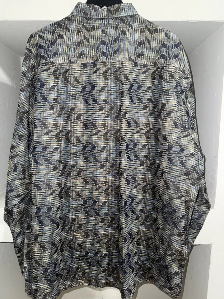 Vtg - Jhane Barnes -XXL - Hypnotic - Fractals Snap Button Down - Woven In Japan - Image 3 of 4