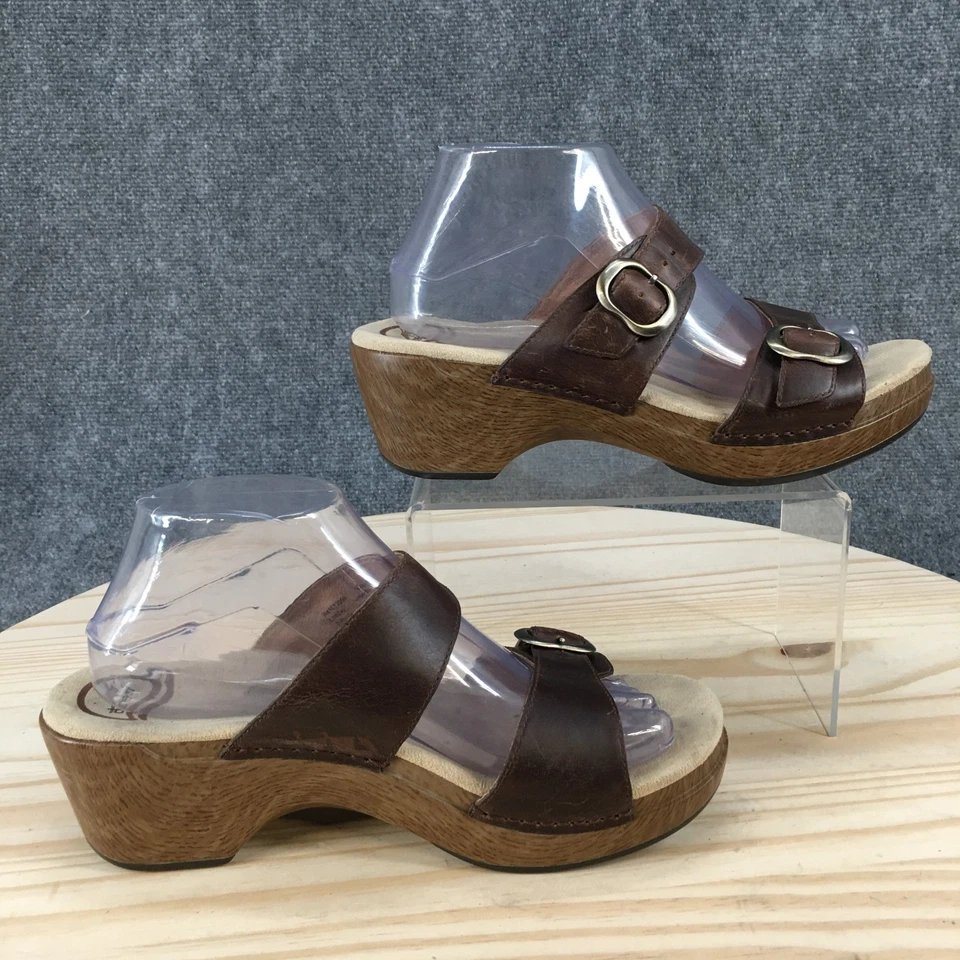 Sandalias Dansko para mujer 40 Sophie Slide cuero marrón informales punta abierta tacones en bloque Foto 2 de 4