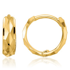 14K Solid Yellow Gold Round Huggie Mini Hoop Earrings