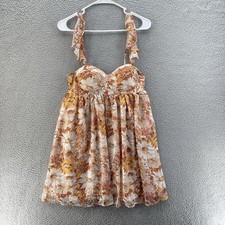 Pink Lily Babydoll Dress Women Medium Cream Floral Empire Waist Boho Chic Mini