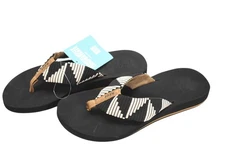 Reef Sandals Mens Size 7 Black Tan Woven Strap Flip Flops Comfort E-25 JHV