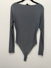 Good American Mesh Long Sleeve Bodysuit Gray Boat Neck Size L