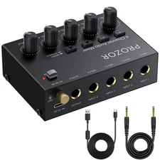 PROZOR Mini Audio Mixer 4 Channel Line Mixer - USB-C Powered Sub Mixer with V...