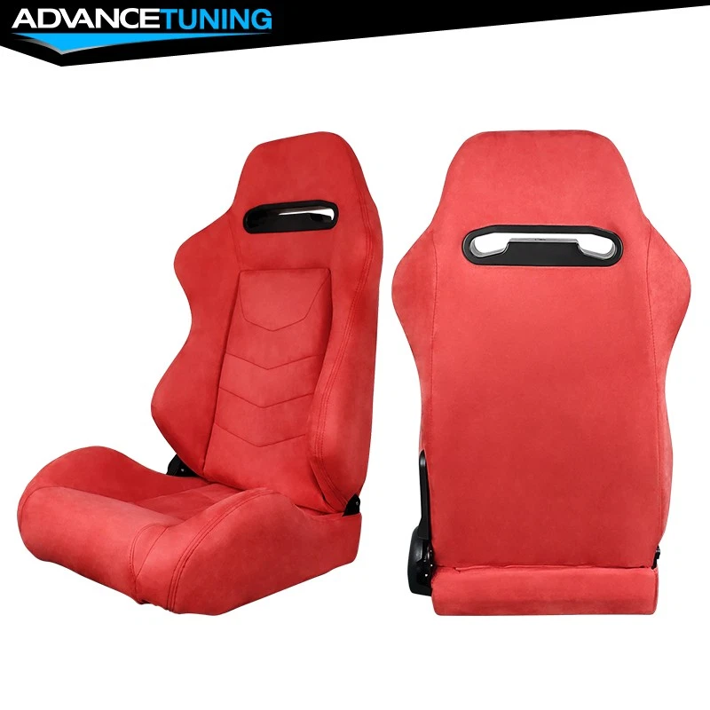 Reclinable Pair Racing Seats + Dual Sliders Red Suede Foto 2 de 4