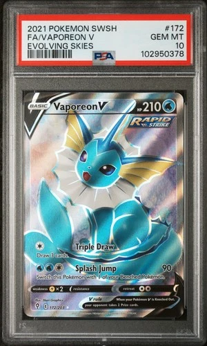 2021 POKEMON SWORD & SHIELD EVOLVING SKIES #172 FA/VAPOREON V PSA 10