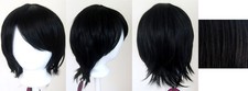 11'' Short Straight Layered Natural Black Synthetic Cosplay Wig NEW