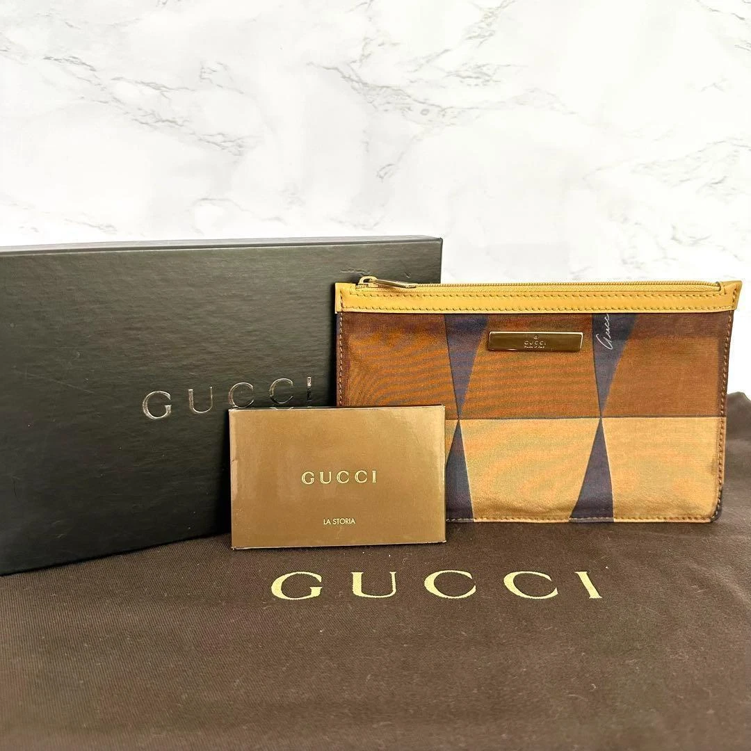 GUCCI Gucci Pochette plate nylon cuir avec boite