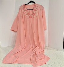 Vintage Pink Nylon Nightgown Robe Set JC PENNY Loungewear Small 2 Pieces