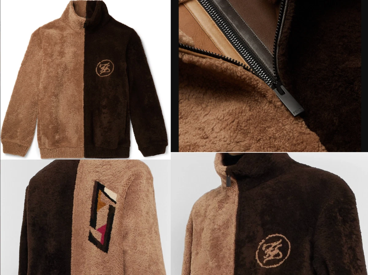 Fendi Deadstock Rare Reversible Logo Intarsia Shearling Jacket Bomber  Jacket