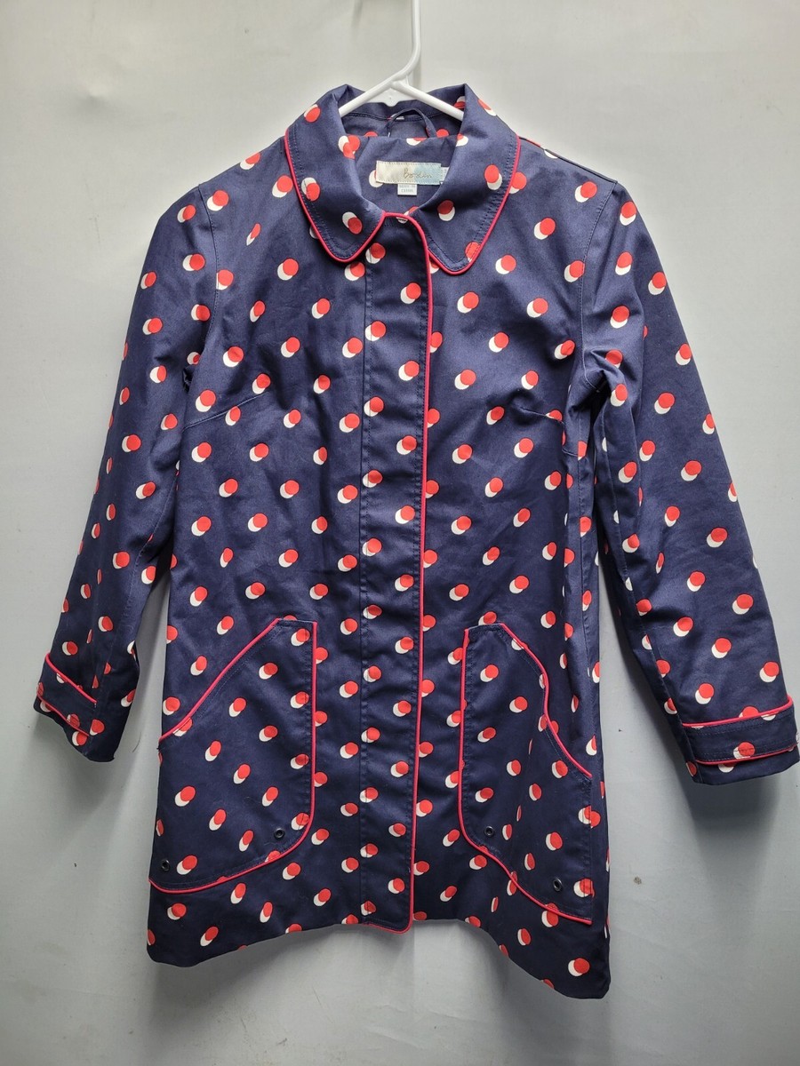 Boden Vintage Polka Dot Blue Jacket Womens 4P Button Zip Up 2546