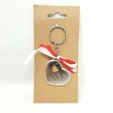 NWT The Key To My Heart Silver Charm Keychain Heart Ribbon Red/white