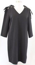 NWT Tahari Womens Solid Black V Neck Grommet Bow Tie Accent Shift Dress Size 12