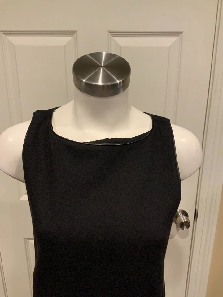 Vestido recto Ralph Lauren etiqueta negra sin mangas con paneles de cuero, talla S Foto 2 de 4