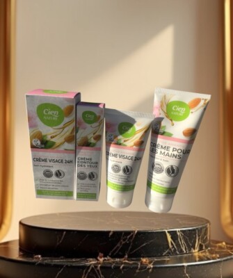 KIt 3 Crèmes Soin Visage   Contour des yeux & Protection Mains sensitive Amande