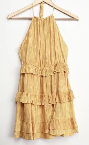 LULUS Dress Yellow Ruffled Striped Mini Sz L New - Picture 3 of 7