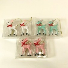 Wondershop Pink White Aqua Miniature Retro Style Deer Ornaments Lot of 6 NEW
