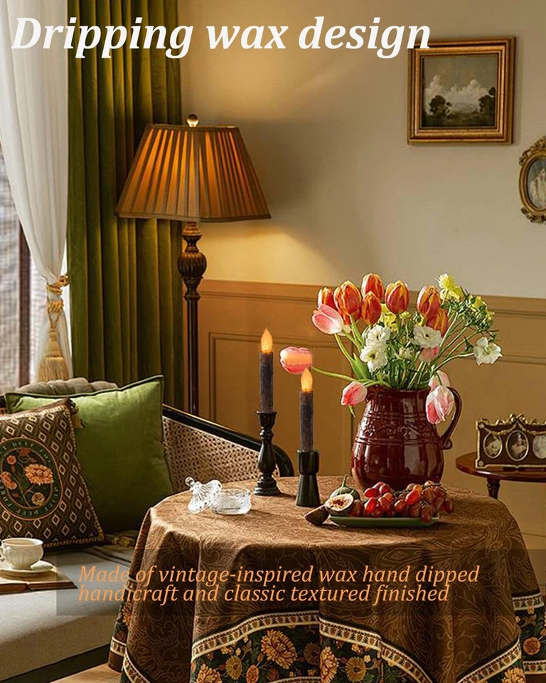 锥形原始蜡烛带定时器 6 件真蜡手工浸电池供电 Fl — 第 3/4 张图片