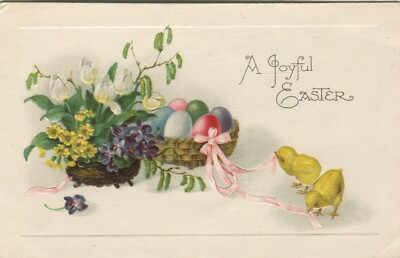 KÜKEN, EIER, OSTERN - geprägte Grußpostkarte