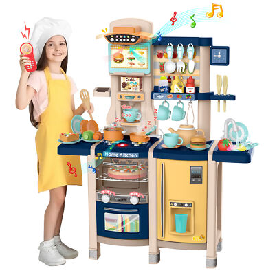 Kids Pretend Cooking Kitchen Games PlaySet w/65 Pcs Toys,Lights,Sounds,Oven,Sink