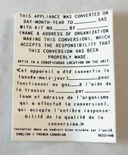 FRYMASTER GAS CONVERSION INFORMATION LABEL 8022144