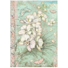 Stamperia A4 RICE PAPER - ORCHIDS AND CATS - WHITE ORCHID, Decoupage