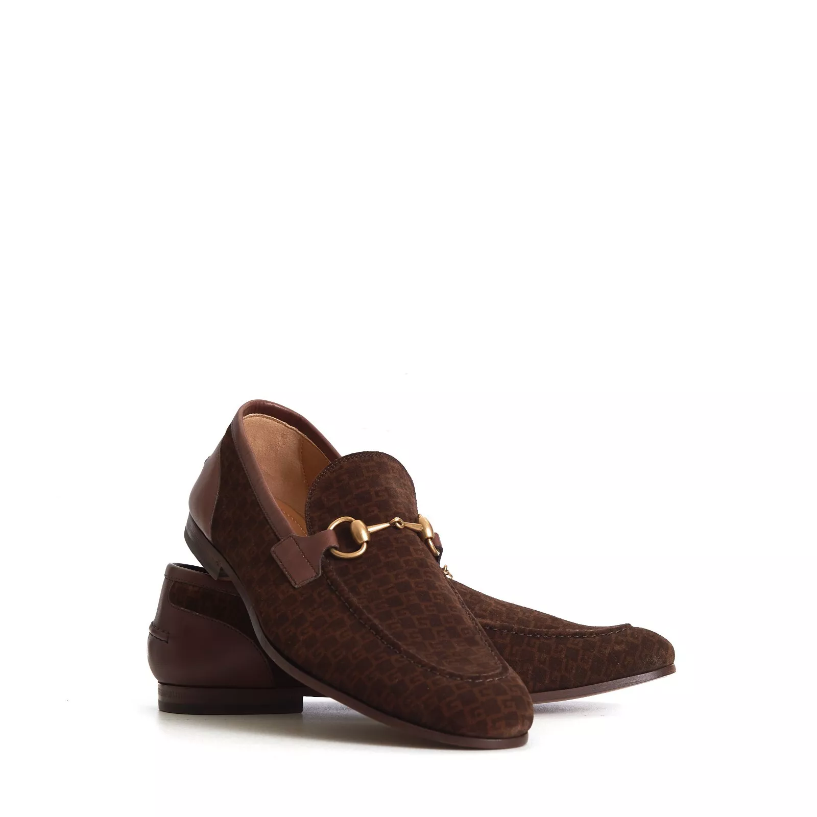 Mocassins homme GUCCI en daim marron foncé Horsebit, motif G imbriqué