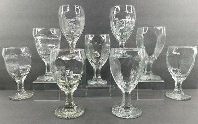 9 Libbey Chivalry Clear Water Goblet Set Textured Facet Retro Drink Stemware Lot