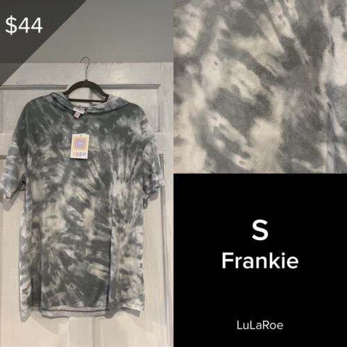 LuLaRoe NWT Frankie Short Sleeve Hoodie Shirt BRAND NEW Small Grey White Tye Dye