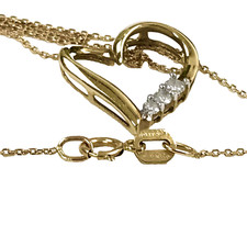 10K Yellow Gold Heart Pendant Necklace w/ Diamond Accents 18  Long Dainty Chain