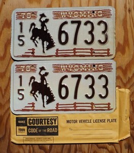 One or More - 1978 WYOMING Cowboy Horse Fence Brown License Plate SET / PAIR