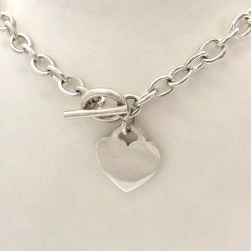 Sterling Silver Heart Tag Charm Cable Link Toggle Necklace Choker Engravable - 第 1/6 張圖片