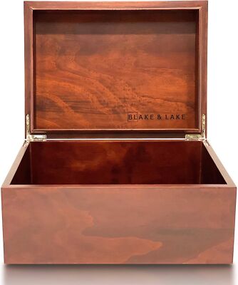 Large Wooden Oak Box with Hinged Lid - Wood Storage Box with Lid Keepsake Boxes